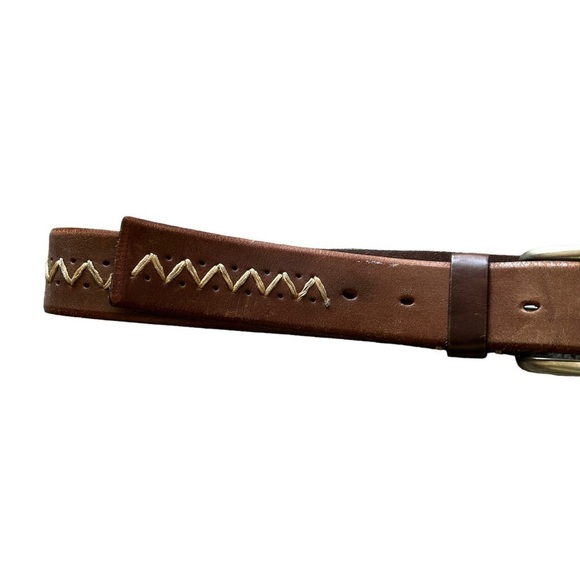 Zig Zag Stitching Embroidery Western Genuine Leather Brown Belt main image 7